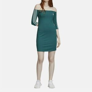 Adidas Originals Women's Off-The-Shoulder Stretch Bodycon Bardot Mini Dress